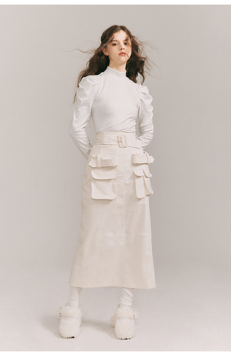 Jazzher Accumulating Snow High Waist Belt Skirt