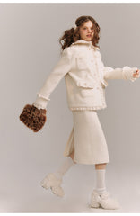 JazzHer 2024 Fall Fashion A Neat And Classy Girl'S Wool Jacket And Wool Half Skirt