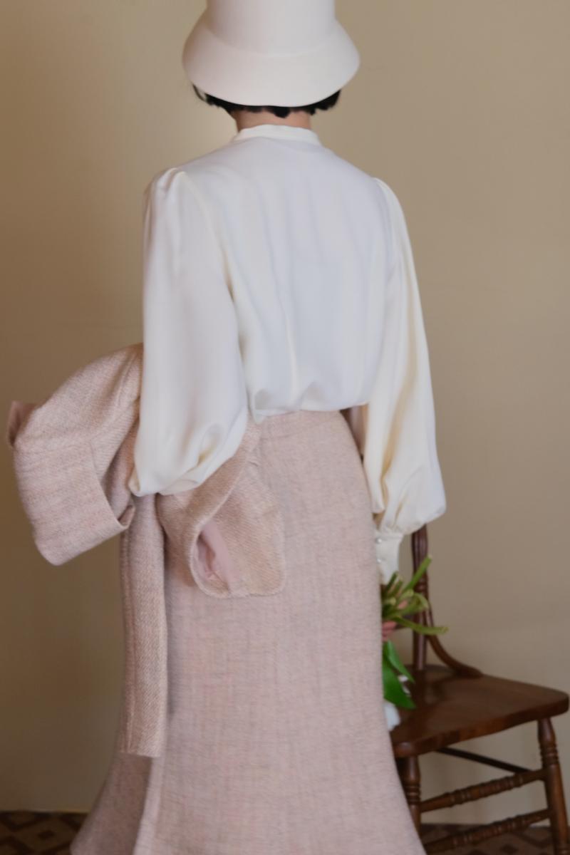 JazzHer 2024 Fall Fashion Pale Pink Lady Tweed Jacket And Mermaid Skirt