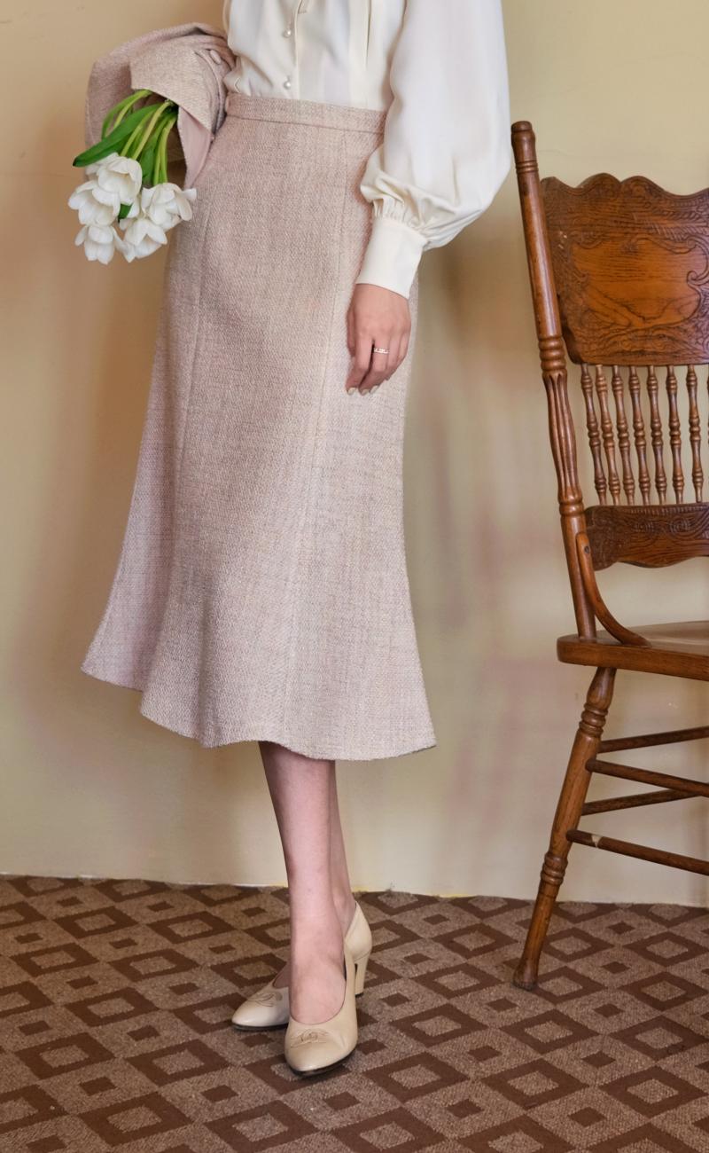 JazzHer 2024 Fall Fashion Pale Pink Lady Tweed Jacket And Mermaid Skirt